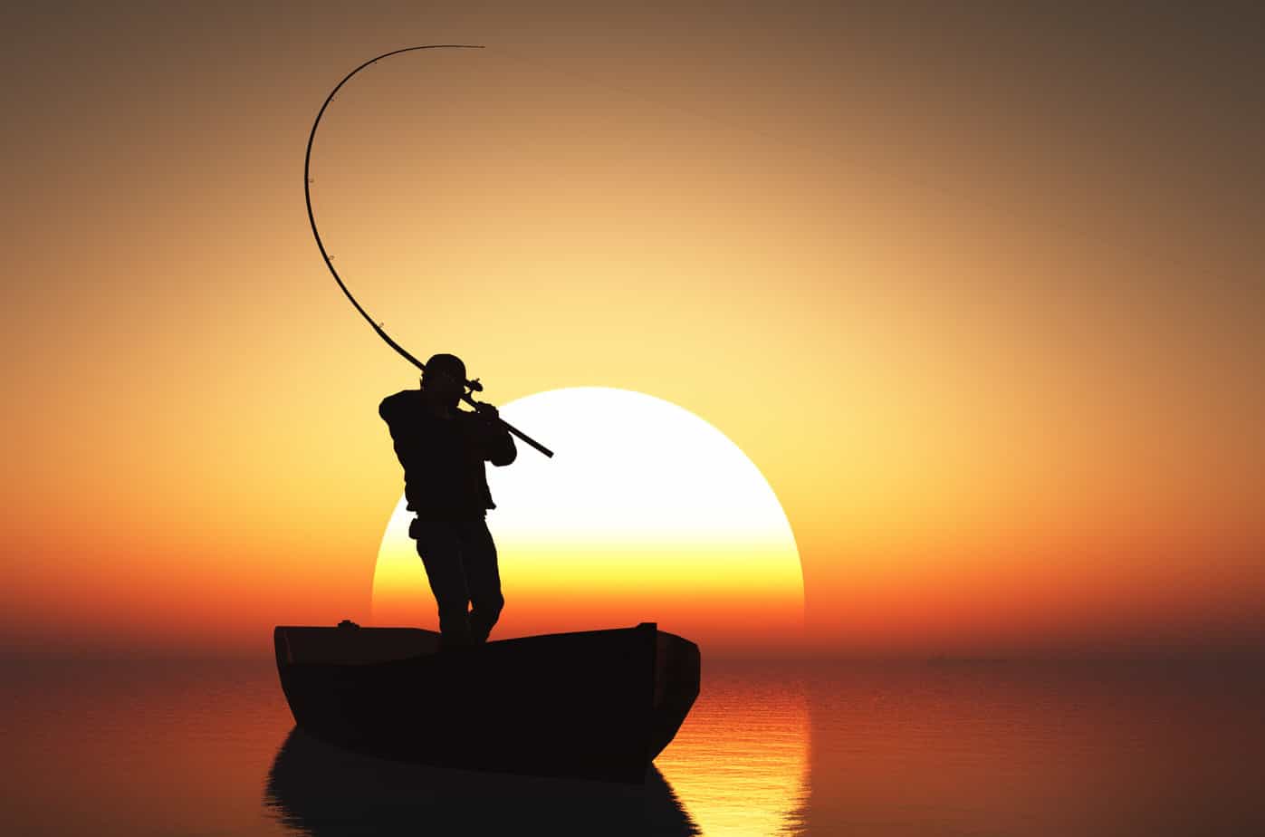 Fisherman silhouette at sunset.