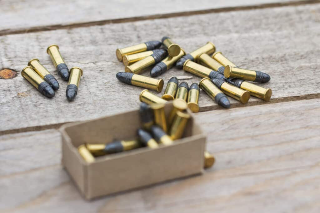 22 caliber ammunition in a pile